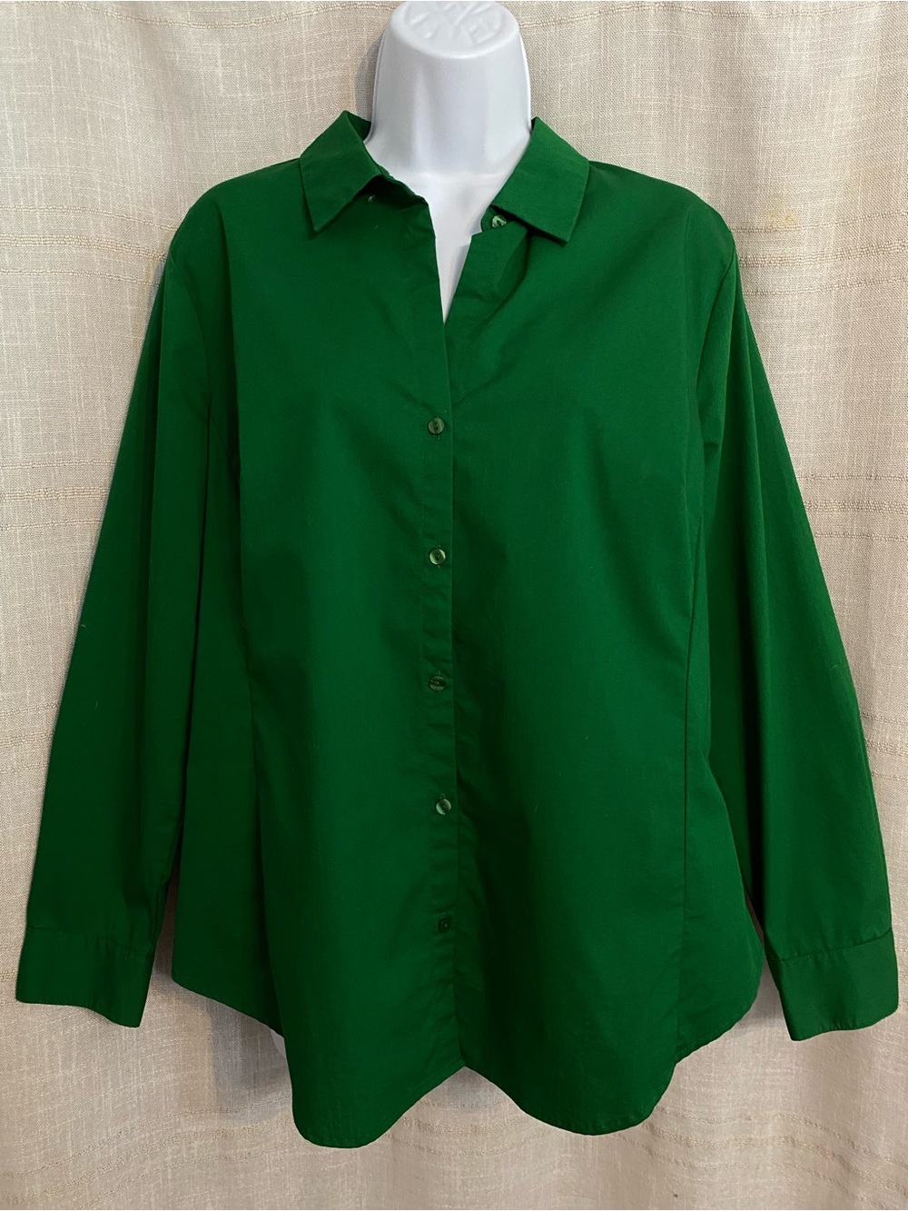 Worthington Emerald Green Long Sleeve Stretch Button Up Blouse 16P